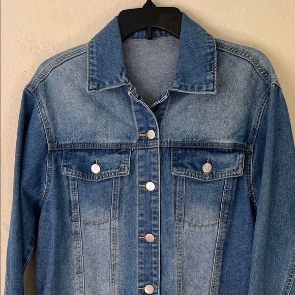 Like New! Blue Denim Jacket with 'LOVE' Embellishment Size and Brand Unknown - Picture 6 of 13